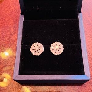 ELEGANT CZ CRYSTAL “SAND DOLLAR” ART DECO PIERCED EARRINGS. NEW!!